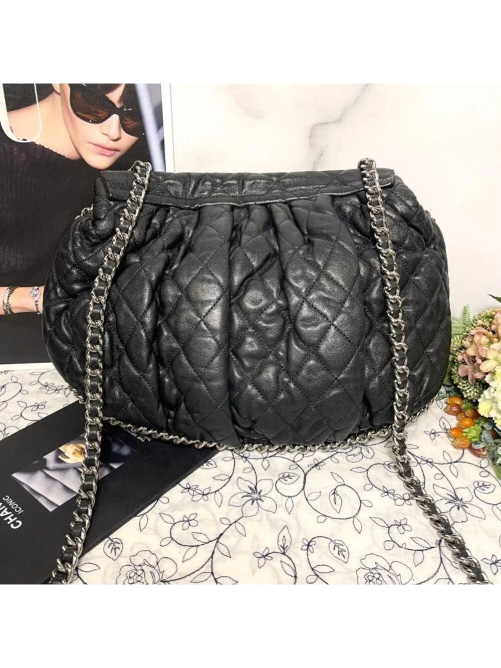 Chanel Chain Around Double Flap Quilted Black